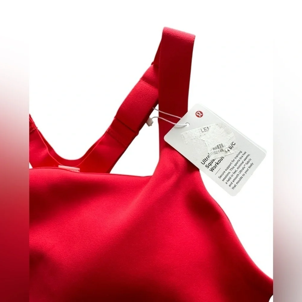 LULULEMON Ultralu Square-Neck Workout Bra *Medium Support, B/C Cup Red Glow Sz 4